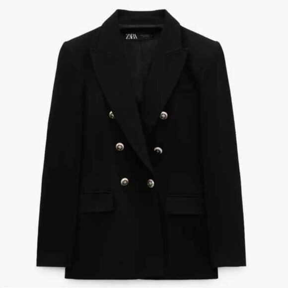 New ZARA TAILORED DOUBLE BREASTED BLAZER Black | Size Large - Picture 5 of 16